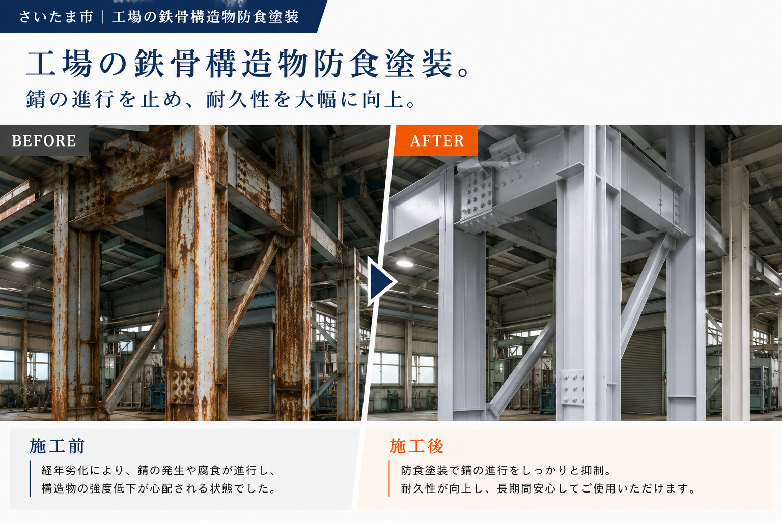 工場鉄骨防食塗装 施工事例