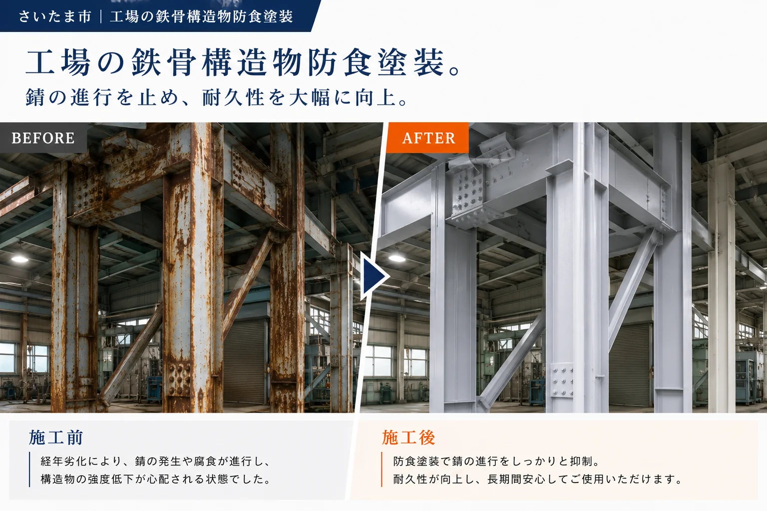 工場鉄骨防食塗装 施工事例